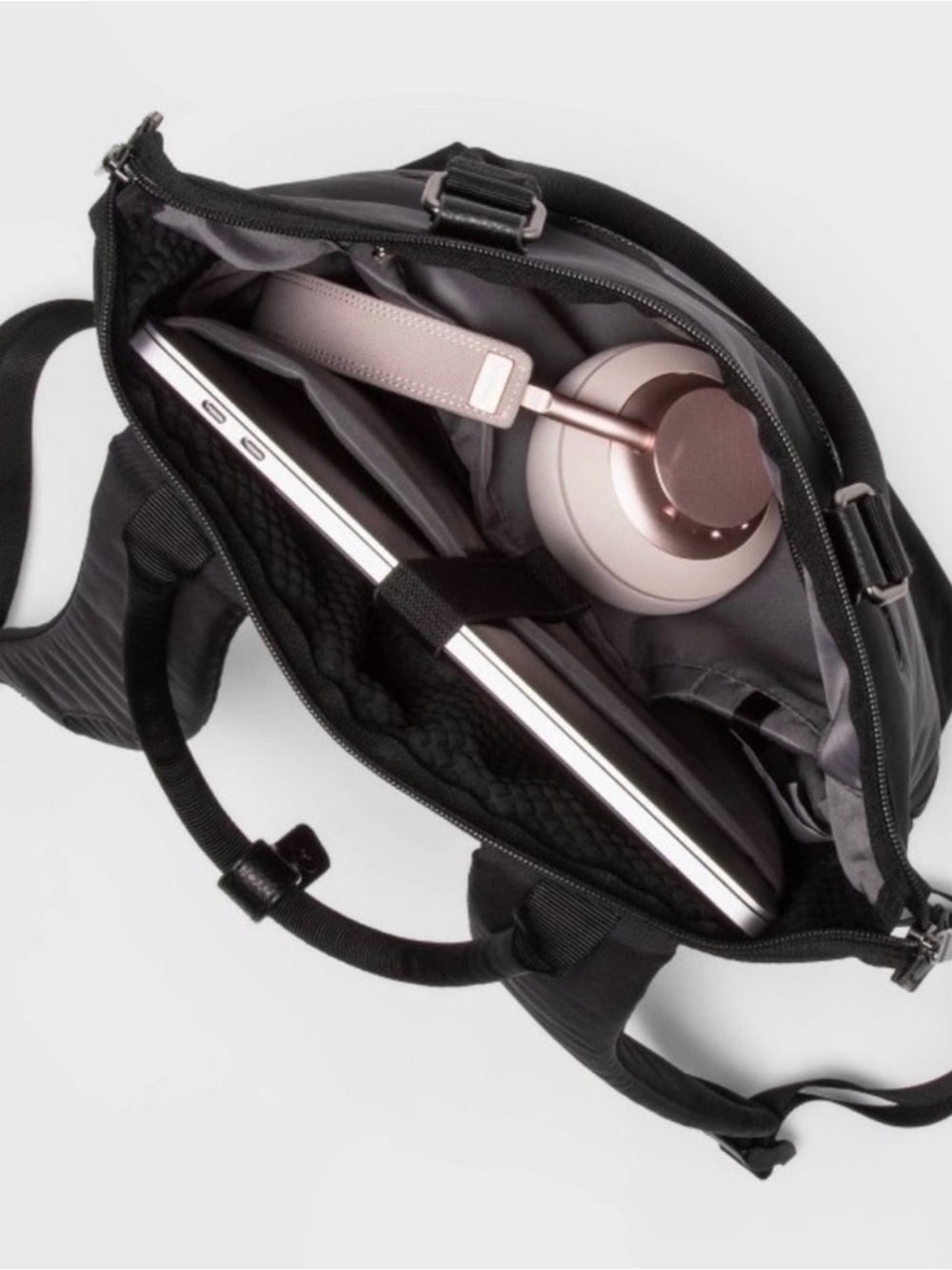 Sleek Black Nylon Tote Backpack - Picture 3 of 8
